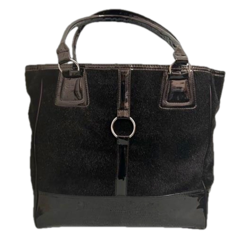 Essence of Beauty Large Black Faux Leather/Suede Tote‎